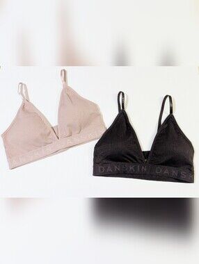 DANSKIN, Ribbed Bralettes, Mauve & Dark Brown, Size Extra Large